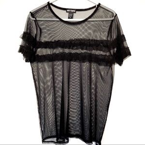 Hot Topic Sheer Black Ruffle Mesh Top Medium